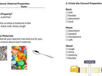Year 1 Science: Material Properties Lesson 3 Worksheets