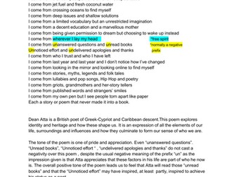 "I Come From" GCSE DOUBLE AWARD poetry analysis