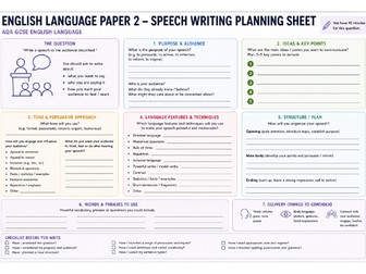 AQA English Language Paper 2 – Speech Writing Planning Sheet