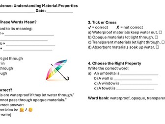 Year 1 Science: Understanding Material Properties Lesson 4 Worksheets