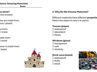 Year 1 Science: Amazing Materials! Additional Lesson Worksheets