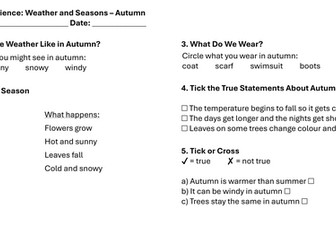 Year 1 Science Weather and Seasons Autumn Lesson 1 Worksheets