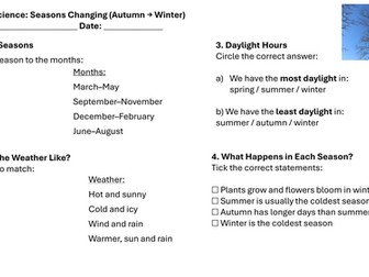 Year 1 Science: Seasons Changing (Autumn → Winter) Lesson 4 Worksheets