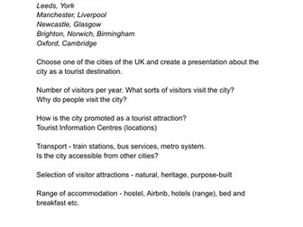 Travel and Tourism BTEC Pearson Compo 1 destinations research task CITIES