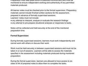 T&T BTEC explanations of monitored preparation and formal supervision for students