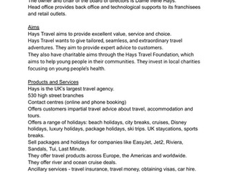 Travel and Tourism BTEC Pearson Compo 1 Task 1a case study HAYS TRAVEL