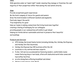 Travel and Tourism BTEC Pearson Compo 1 Task 1a case study HOLIDAY INN