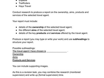 Travel and Tourism BTEC Pearson Compo 1 task 1a revision task with guidance TRAVEL AGENT