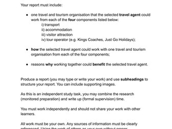 Travel and Tourism BTEC Pearson Compo 1 task 1b revision task with guidance TRAVEL AGENT