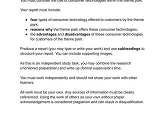 Travel and Tourism BTEC Pearson Compo 1 task 2 revision task with guidance THEME PARK