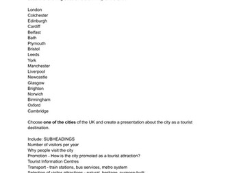 Travel and Tourism BTEC Pearson Compo 1 CITY as a tourist destination research task