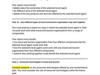Travel and Tourism BTEC Pearson Compo 1 tasks 1a 1b and 2 practice revision questions
