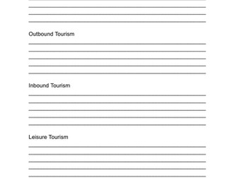T&T BTEC worksheet types of tourism defs and reasons for leisure tourism