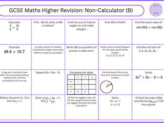 GCSE Maths Higher Revision Non-Calculator (B)