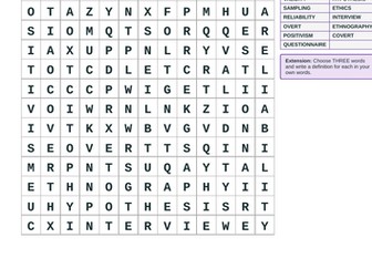 Research Methods - Sociology wordsearch