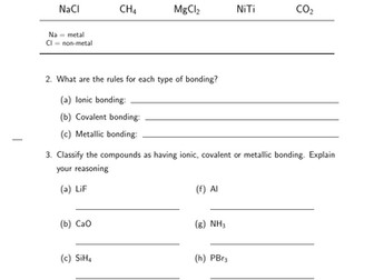 C2 - Chemical bonds worksheet
