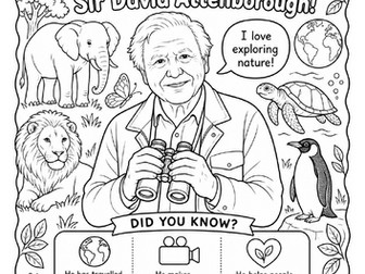David Attenborough 100th Birthday Colouring Sheet | KS1 & KS2 | Nature Activity