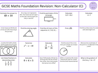 GCSE Maths Foundation Revision Non-Calculator (C)
