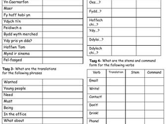 Unit 3 Cymraeg Ail Iaith Revision Worksheet