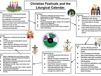 Christian Festivals/ Liturgical calendar handout