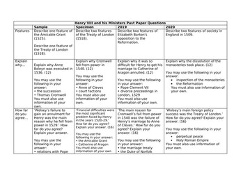 Henry VIII and his Ministers All Past Paper Questions - Edexcel GCSE History