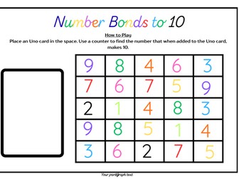 Set of 2 Number Bonds to 10 and 20 Uno Card Game