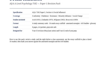 AQA A-Level Psychology 7182: Social Influence — Revision & 16-Mark Essay Pack