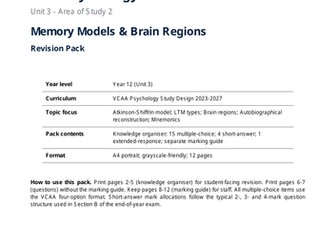 VCE Psychology Unit 3 Memory Revision Pack