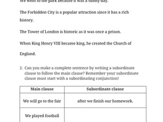 Subordinate clauses worksheet