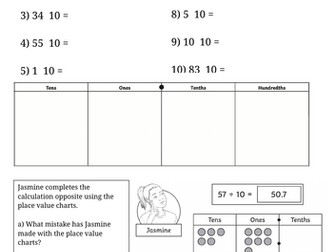 Divide 1-digit and 2-digit numbers by 10