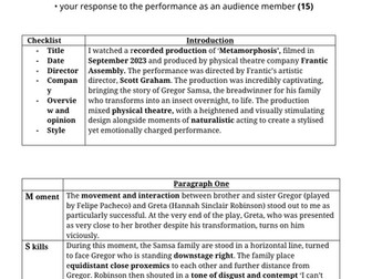 Eduqas GCSE Drama Section C full mark exemplar with structure - acting