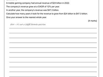 AQA Core Maths - Paper 2 - 2026 - Preliminary Material - Computer Games Market - CAGR Q2
