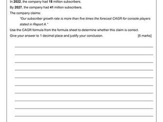 AQA Core Maths - Paper 2 - 2026 - Preliminary Material - Computer Games Market - CAGR Q4
