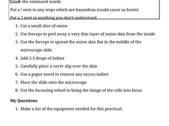 Preparing an onion cell slide practical sheet