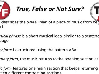 True, False or Not Sure? Template for Music Lesson Activity