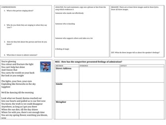 KS3 Poetry Song analysis