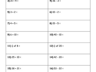 Y2 Arithmetic homework