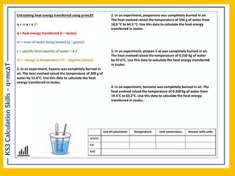 KS3 Science Skills Task - q=mcT Calculations