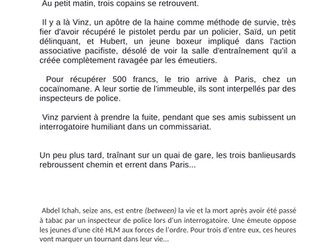 "La Haine" exam questions A LEVEL FRENCH
