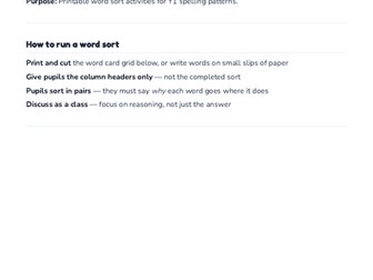 Word sort activities — Year 1