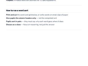 Word sort activities — Year 2