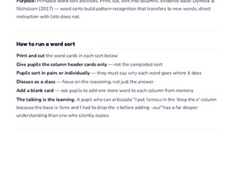 Word sort activities — Years 3/4