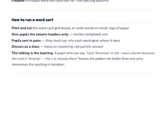 Word sort activities — Years 5/6