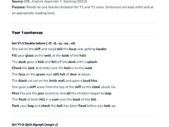 Dictation sentences — Years 1 and 2 (all Appendix 1 rules)