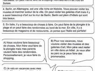Les Vacances - Reading Comprehension