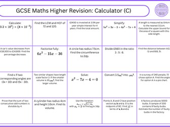 GCSE Maths Higher Revision Calculator (C)