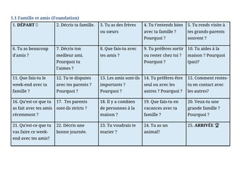 French GCSE 2024 AQA Foundation Tier Speaking Question Board Games x 9