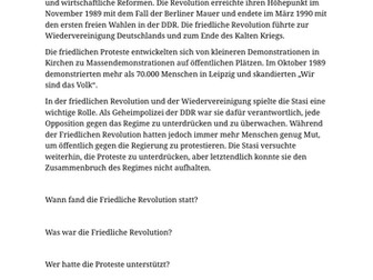 Die Friedliche Revolution - Reading Activity