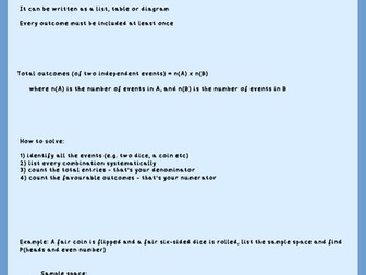 Listing outcomes and Sample spaces - GCSE Probability