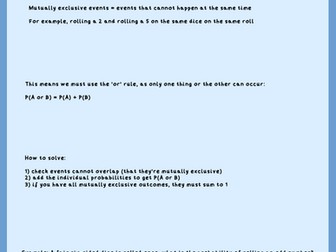 Mutually exclusive events - GCSE probability